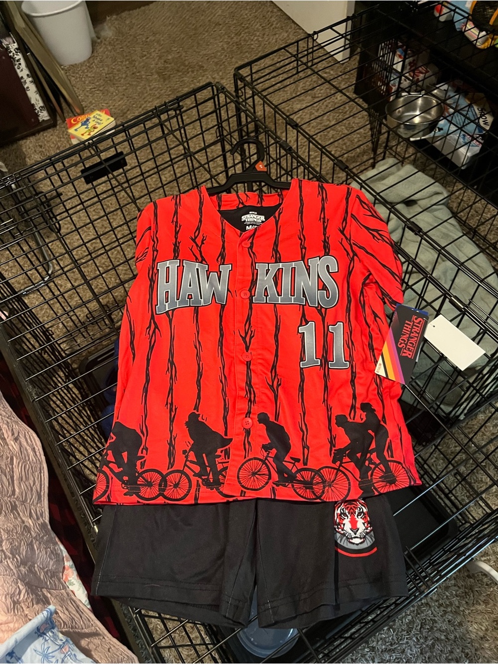 Red Hawkins Kids Baseball-Style Pajama Set with Shorts
